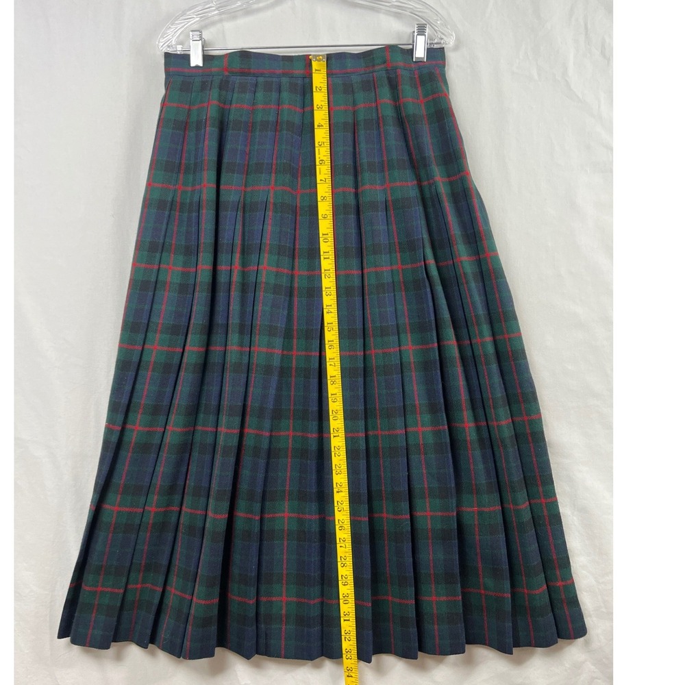 Talbots Kilt Skirt Women 14 Green Blue Plaid Wool Pleated Wrap Fringed USA Made - Picture 4 of 9